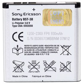 Sony Ericsson BST-38 Аккумулятор (K770/S500/T650/W980/Z780/K850/R300/T650/W580/W760/W980/Z770)