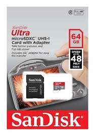 Sandisk Mobile Ultra microSDXC Class 10 UHS Class 1 64GB + SD adapter карты памяти microsd купить объем памяти 64 ГБ 