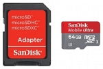 Sandisk Mobile Ultra microSDXC Class 10 UHS Class 1 64GB + SD adapter карты памяти microsd купить объем памяти 64 ГБ 