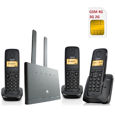 Комплект SHOPCARRY SIM 310-3 стационарный сотовый радио DECT телефон с 3-мя. трубками GSM/4G/3G WIFI и роутер универсальный