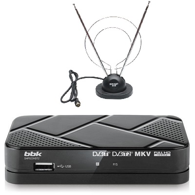 BBK SMP023HDT2 DVB T2 Цифровая приставка ресивер с антенной (Комплект Город)