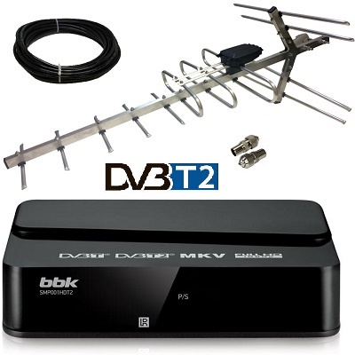 BBK SMP001HDT2 цифровая тв приставка с активной антенной МИР SPECTR 12 A2 (DVB-T2) кабель 10 м